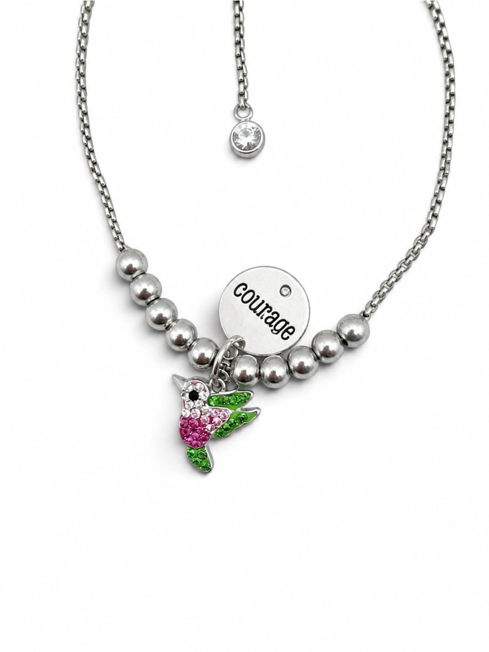 Truly Inspired Swarovski Crystal Hummingbird Courage Necklace Silver Plated NOS